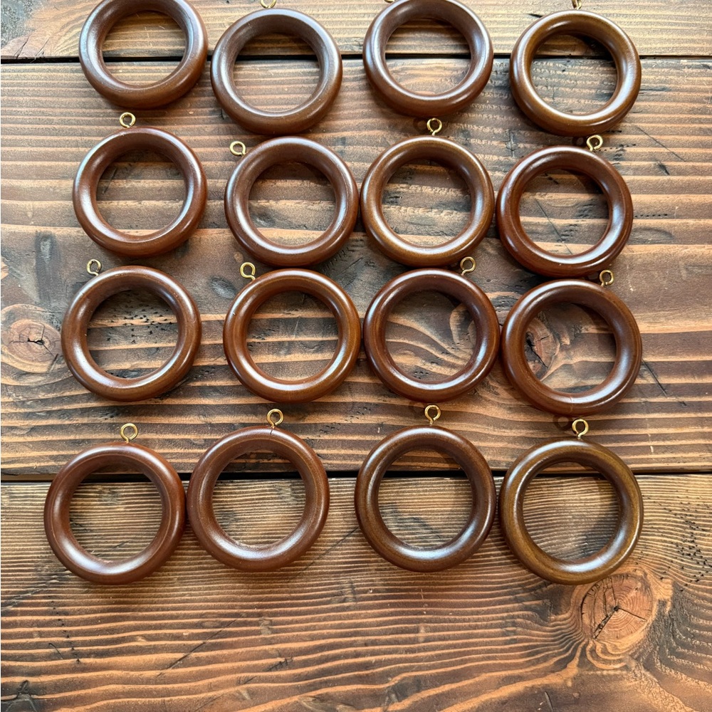 Set of 16 Wooden Curtain Rings - Rich Brown
